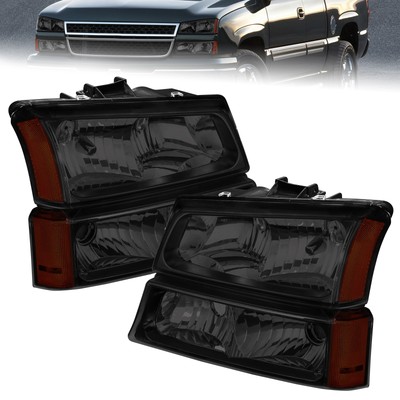 For 2003-2006 Chevy Silverado Chrome Headlights Bumper Signal Amber W/LED Tube E - Foto 9