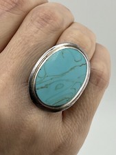 Vintage Sterling Silver 925 Turquoise Large Stone Ring Size 6