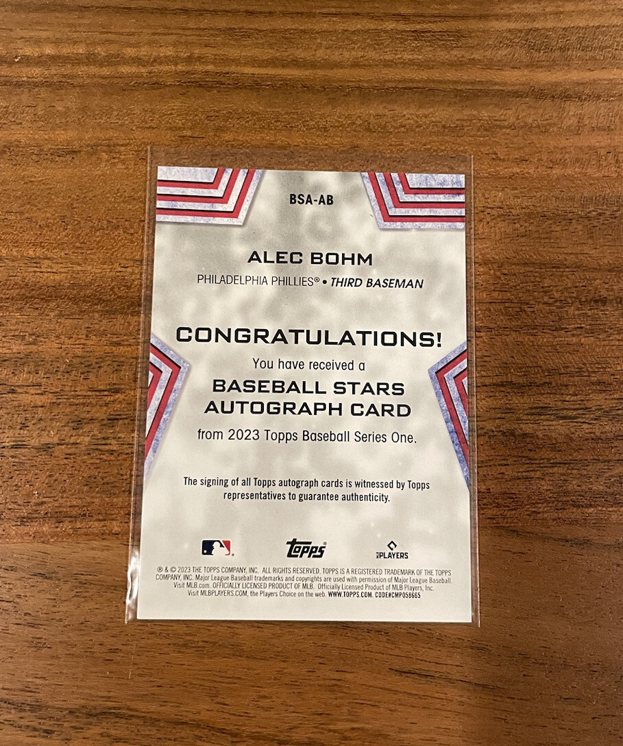 Alec Bohm 2023 Topps Series 1 Baseball Stars Auto Autograph