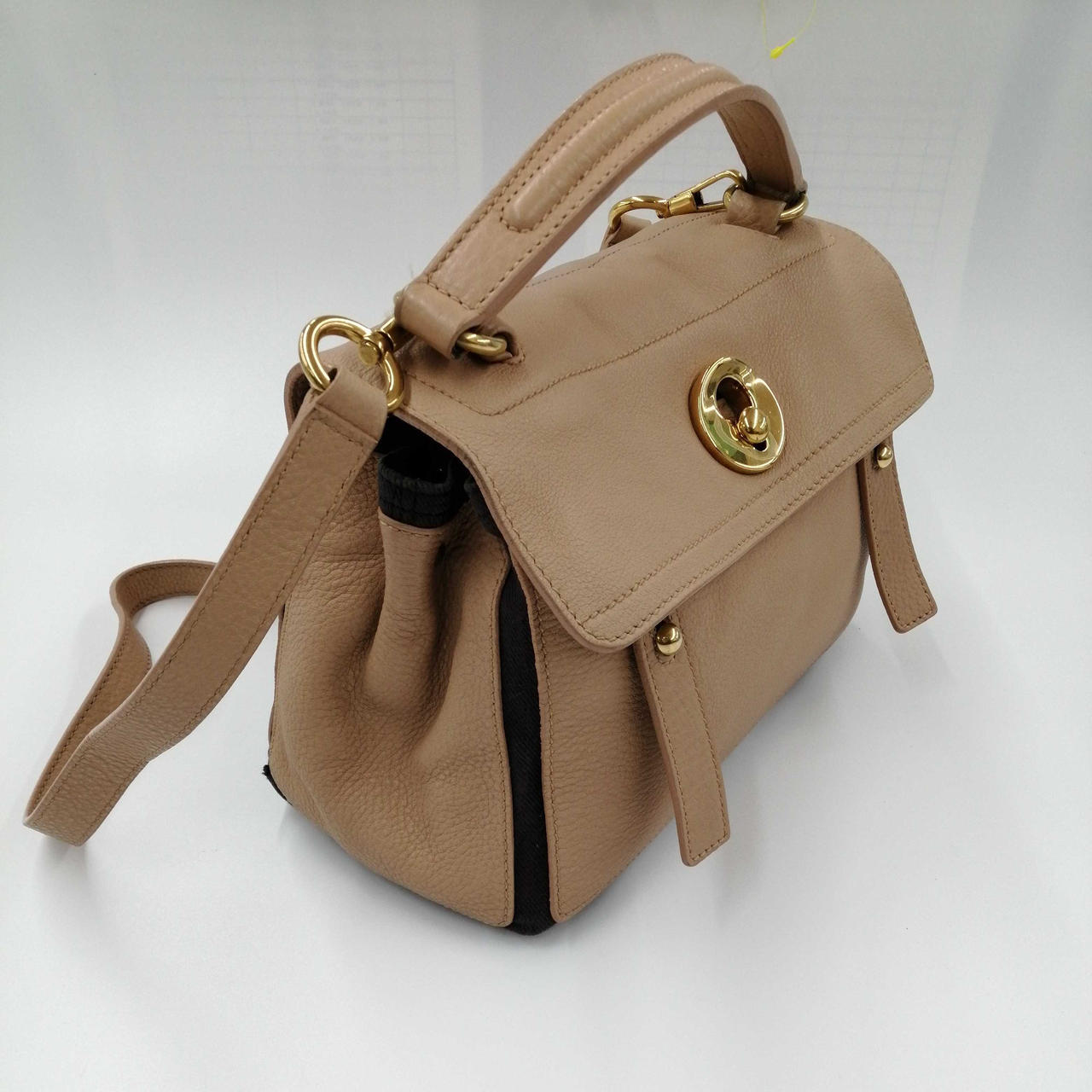 Borsa a mano Yves Saint Laurent YSL M due spalle tote bag pelle marrone oro