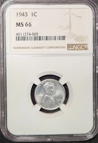 1943 Lincoln Steel Cent Wartime Issue NGC MS66