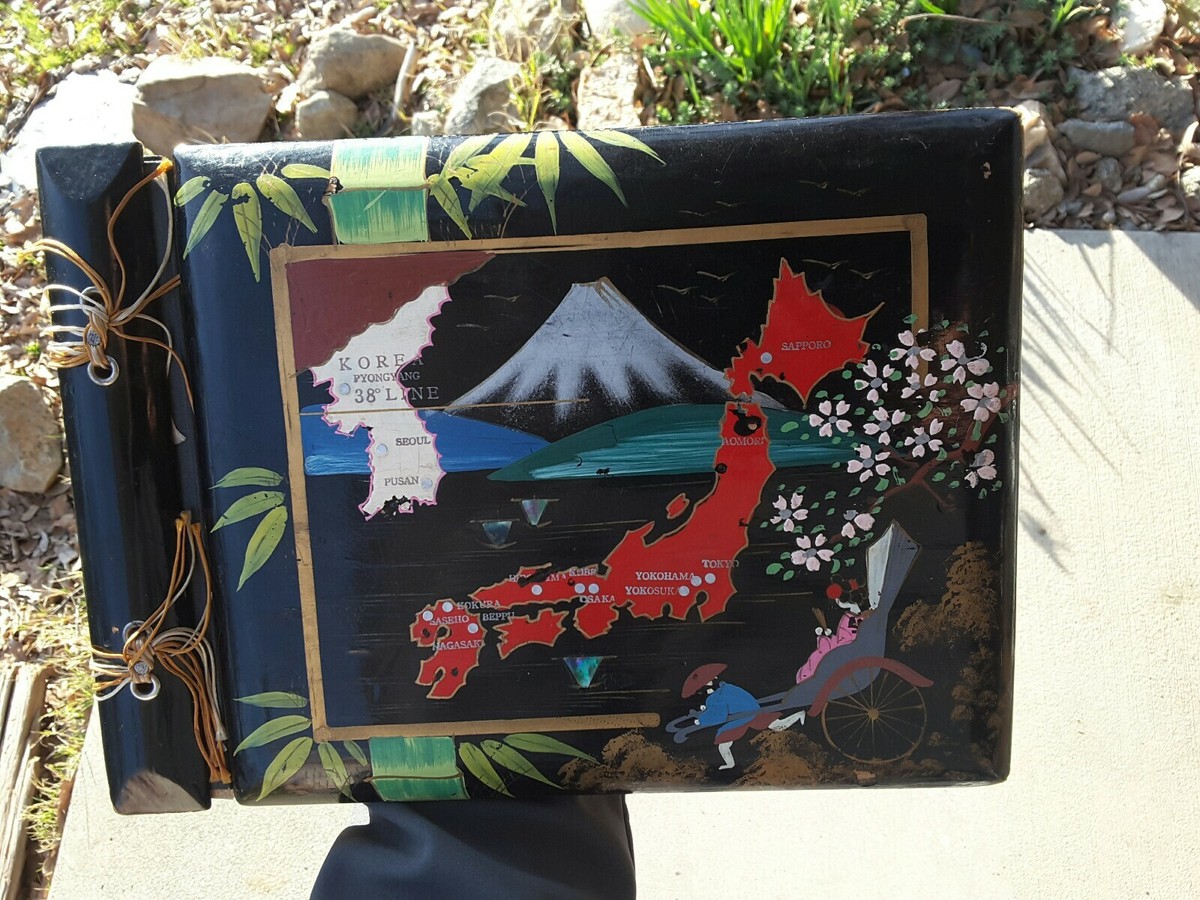 Vintage Mid-Century Photo Album Japan Lacqeured Wood Mt