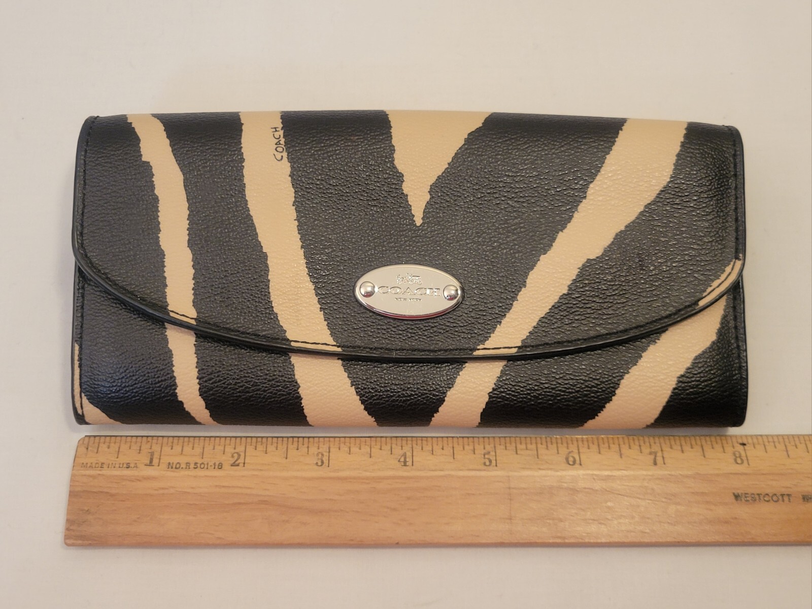 Coach Zebra Print Pop Slim Envelop Wallet Style F52739 Canvas Leather