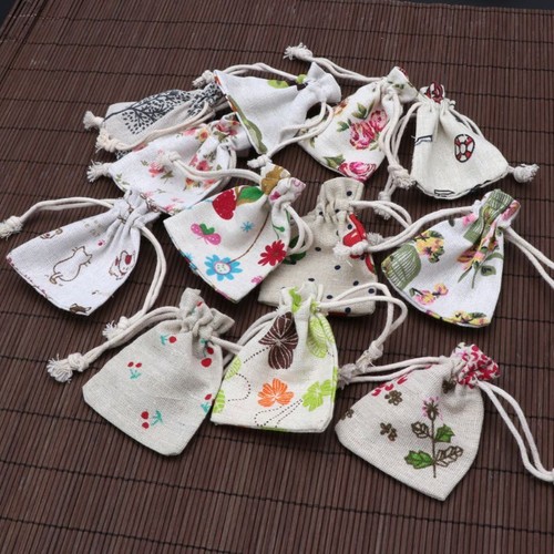 Double Drawstring Cotton Cloth Bag for Small Jewelry Bracelet Beads Gift - Picture 5 of 8