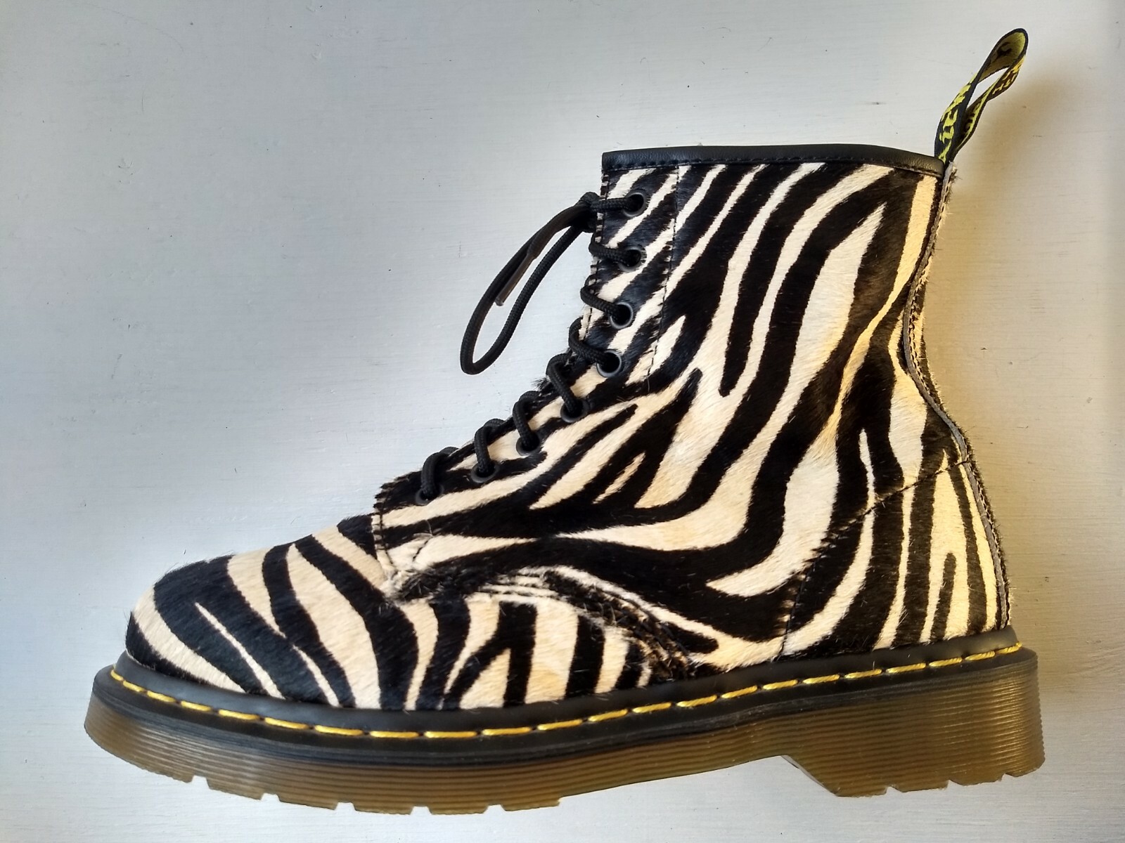 DOC DR MARTENS ZEBRA PRINT PONY HAIR REAL FUR LEATHER BOOTS SIZE 8UK RARE  UNISEX | eBay