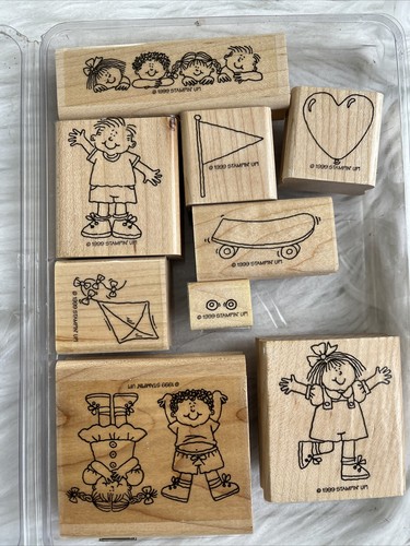 Stampin’ Up! Kids at Play 1999 Wood Mounted Rubber Stamp Set of 8 Retired - Bild 1 von 7