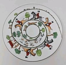 Crown Staffordshire Hunting Scene Dessert Pie Plate 7 1/8"