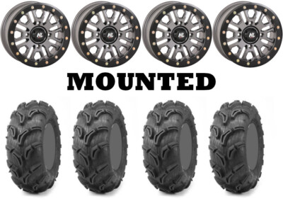 Kit 4 Maxxis Zilla Tires 28x9-14/28x11-14 on High Lifter HL23 Beadlock Gray POL