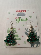 Claire's Let It Glow Christmas Earrings Enamel Crystal Christmas Trees Holiday