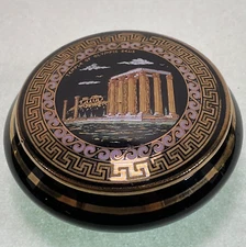 24k Gold Ceramic Black Trinket Dish Temple of Zeus Hand Made In Greece