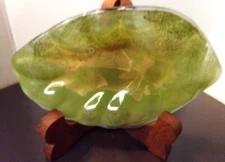 Signed Annie Glass Green & Gold Glass Leaf Trinket Dish 6 1/2'' by 4 1/4''
