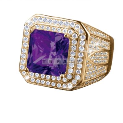 Amethyst Emerald Cut Gemstone With 14K Solid  Gold  Ring For Men's #B838