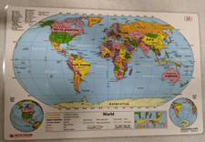 17"X11" Laminated Double Sided United States 3C  World Map 3D Nystrom Teacher