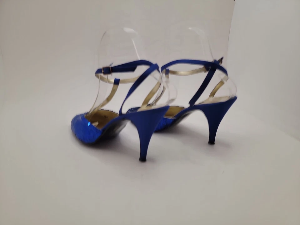 Винтажный бижутерия! Cobolt синий блестками с ремешками острый слинга назад каблуки размер 8 М - Изображение 4 из 4