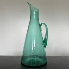 Large Mid Century Art Glass Pitcher in Teal by Winslow Anderson for Blenko 976