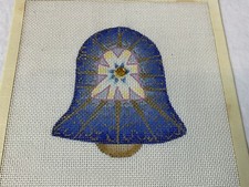Hand Painted Needlepoint 18ct Canvas JEWELED CHRISTMAS BELL ORNAMENT  78 