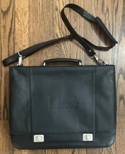 LEED's Black Leather Multi Pocket Commuter Traveller Briefcase Computer Bag 