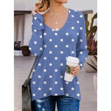 Full Size Side Zip Printed V-Neck Long Sleeve T-Shirt