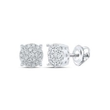 10K White Gold Genuine Round Diamond Unisex Cluster Circle Stud Earrings 1/4 CT