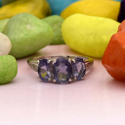 1.00 Carat Genuine Tanzanite & Diamond Sterling Silver Ring - Oval 5x4mm, .925 Silver, Gift Ready