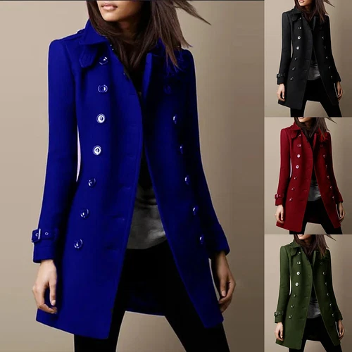 Women's Button Winter Trench Coat Jacket Ladies Slim Fit Parka Overcoat Outwear
