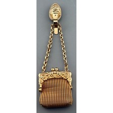 Vintage Haunted Chatelaine Coin Purse Spooky Face Belt Hook Gold Tone 6.5"