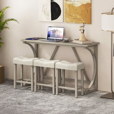 Counter Height Bistro Table and Upholstered Saddle Seat Stools-Grey