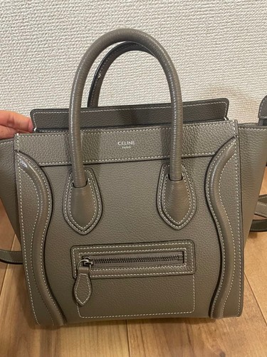 CELINE Nano Logo Luggage Handbag Gray Small Damage