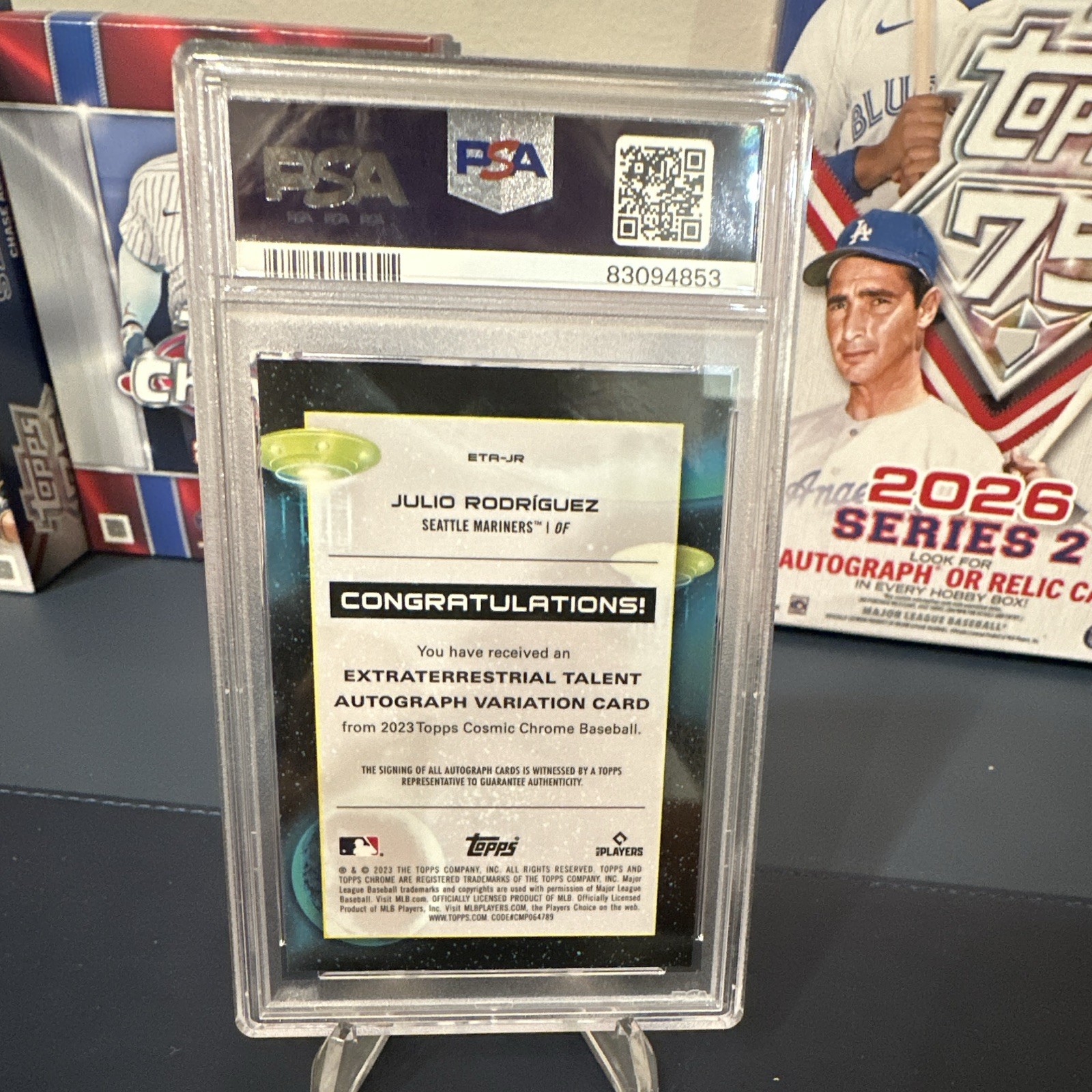 Topps 2023 Cosmic Chrome Julio Rodriguez ETA-JR Gold /50 Auto PSA 10 view 2