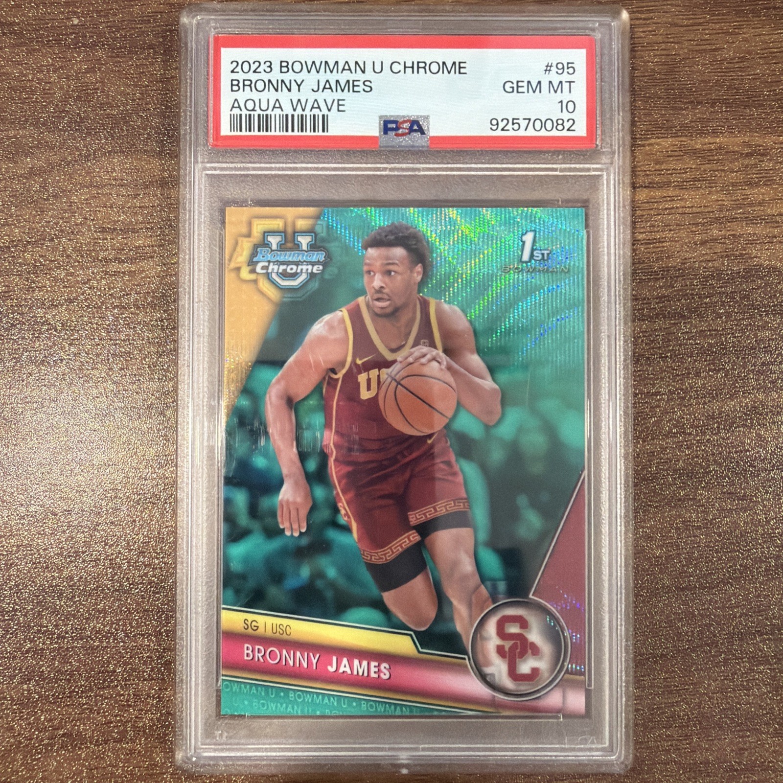 2023-24 Bowman University Chrome - Bronny James #95 Aqua Wave /299 (RC)