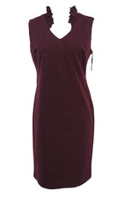 Calvin Klein Dress Womens 8 Sheath Purple Metallic Sparkle Sleeveless Ruffle New