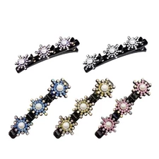 5Pcs Sparkling Crystal Stone Braided Hair Clips Rhinestone Hairpin Duckbill Clip