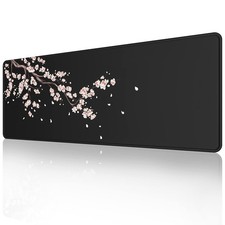 Japanese Plum Blossoms Black Mouse Pad 31.5 11.8 0.12 inch Extended Lar...