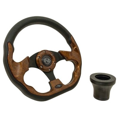 GTW 12.5'' Woodgrain Racer Golf Cart Steering Wheel | Black Hub Adapter for EZGO