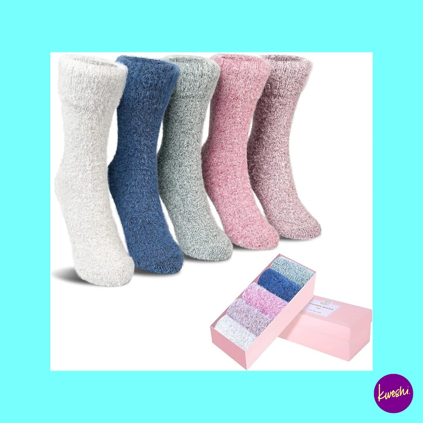 ICEIVY Women’s Thermal Crew Socks 5 Pairs, Wool, Multicolour, UK 5-9 | EU 38-42