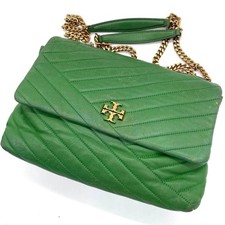 Tory Burch Fleming Green Leather Quilted Crossbody Shoulder Bag Gold Logo 2way