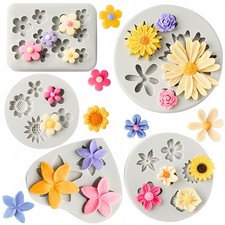 5PCS Silicone Flower Molds, Non-Stick Daisy Sunflower Fondant Chocolate Molds...