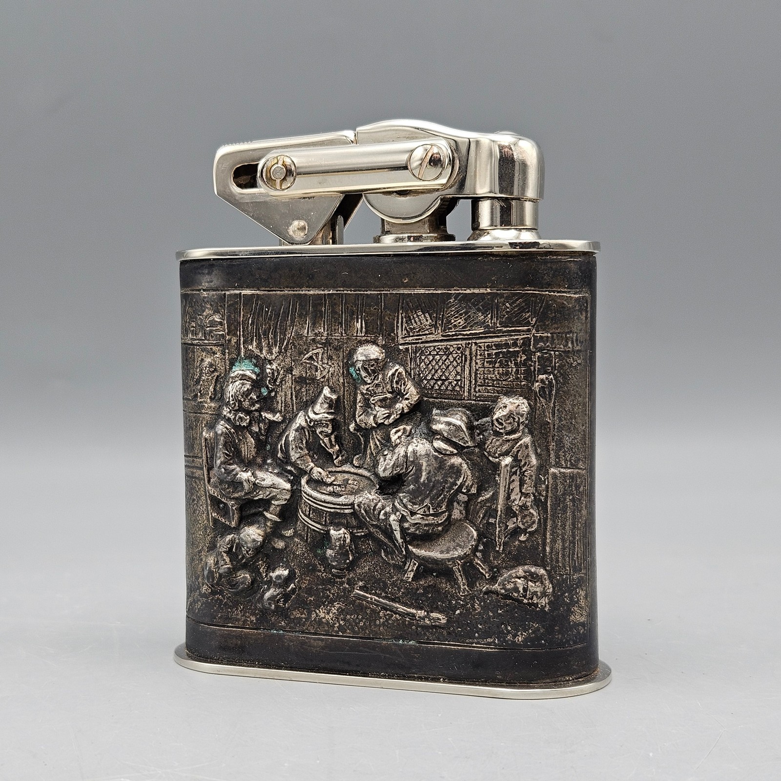 Karl Wieden Silverplate Table Lighter with Tavern Scene