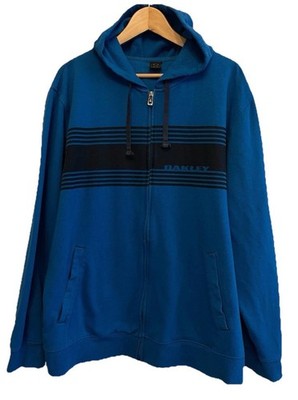Oakley Vintage Y2K Spellout XL Hoodie Skull Label Blau Baumwollmischung Herren Damen