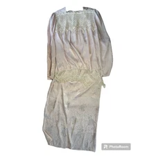 Dusty Rose Vintage Womens Pink Lace Two Piece Dress Set Teacher Geek Size S/M?