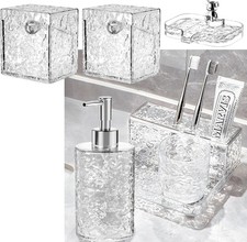 Bathroom Set 6-Piece, Toothbrush Holder, Soap Dispenser, Soap Dish, Cotton Sw...