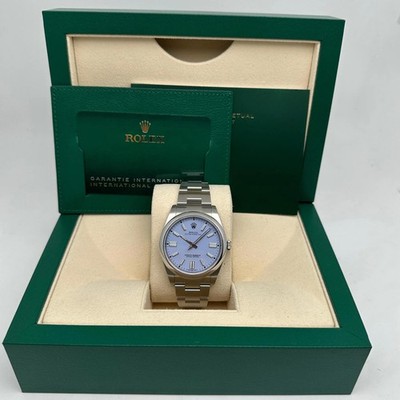 Rolex Oyster Perpetual 41mm Stahl Eigener Lavendel Zifferblatt Herren Uhr 124300