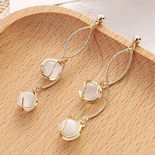 Elegante lange Quaste Opal Design Ohrringe Edelstahl Tropfen FashionLook Silber - Bild 4 von 13
