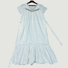 Studio Park Women's M White Cotton Beaded Embellished Midi Dress K1217