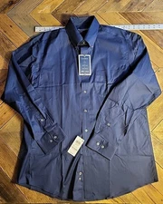 Club Room Performance Stretch Button Down Collar Blue Shirt Mens Large 16 34/35
