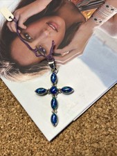 925 Sterling Silver Blue Fire Opal Cross Pendant