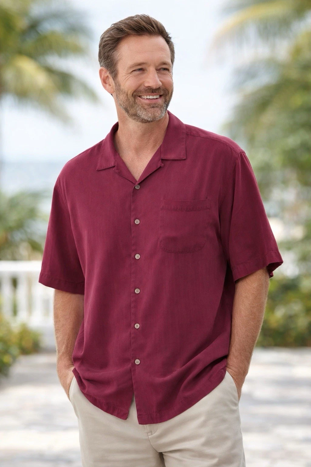 Tommy Bahama 100% Silk Solid Camp Shirt Mens XL Red Button Up