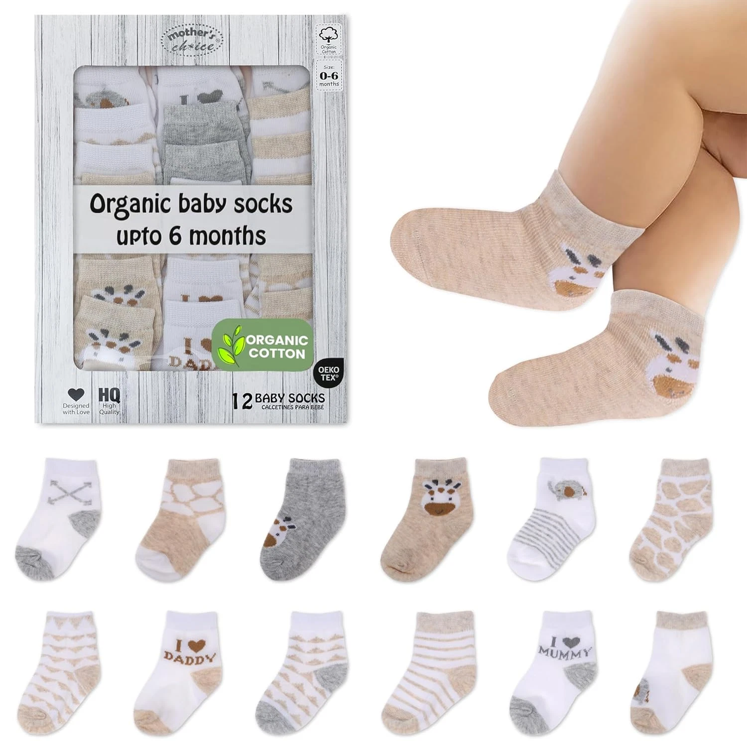 12pair Organic Cotton Baby Socks, 0-6 Months - Soft, Hypoallergenic Newborn Sock
