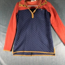 L.L. Bean Women's Sweatshirt Size XS Navy Rust Pullover Snap Fleece Quilt Pocket