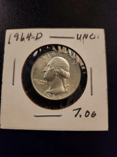 1964-D Uncirculated UNC Washington Quarter 25 Cent Silver Coin